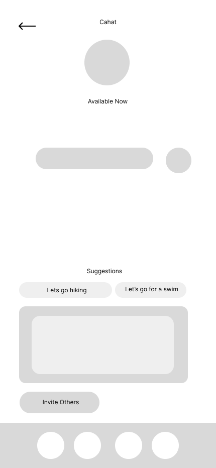 Low fidelity wireframe design for Reconnect app social chat page